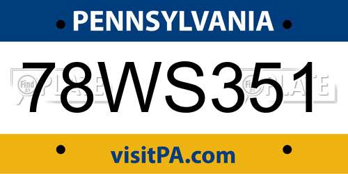 78WS351 Pennsylvania License Plate