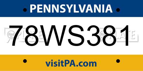 78WS381 Pennsylvania License Plate