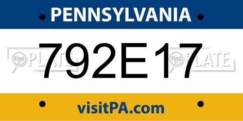 792E17 Pennsylvania License Plate