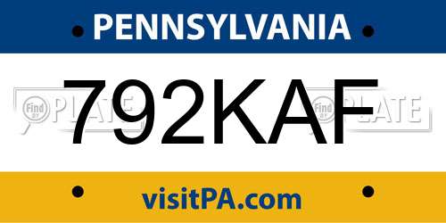 792KAF Pennsylvania License Plate