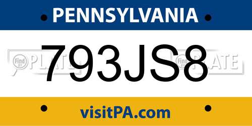 793JS8 Pennsylvania License Plate