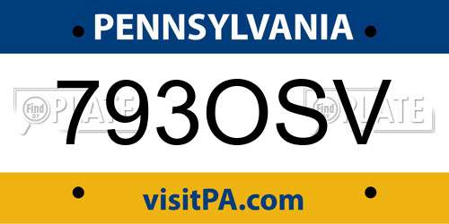 793OSV Pennsylvania License Plate