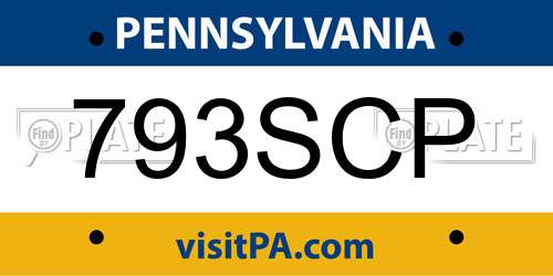 793SCP Pennsylvania License Plate