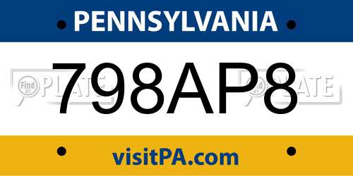 798AP8 Pennsylvania License Plate