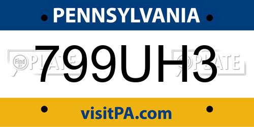 799UH3 Pennsylvania License Plate