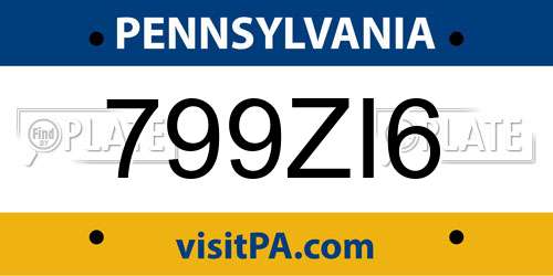 799ZI6 Pennsylvania License Plate