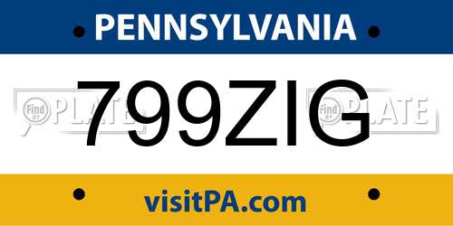 799ZIG Pennsylvania License Plate
