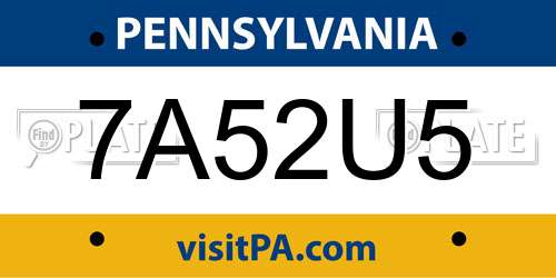 7A52U5 Pennsylvania License Plate