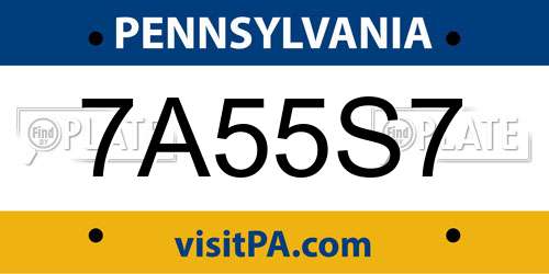 7A55S7 Pennsylvania License Plate