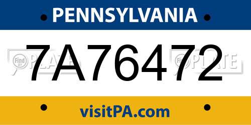 7A76472 Pennsylvania License Plate