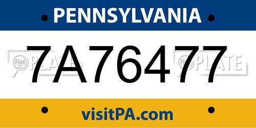 7A76477 Pennsylvania License Plate
