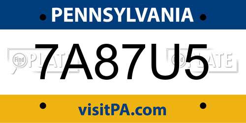 7A87U5 Pennsylvania License Plate