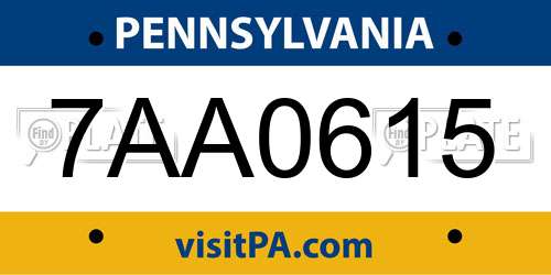 7AA0615 Pennsylvania License Plate