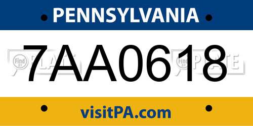 7AA0618 Pennsylvania License Plate