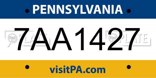 7AA1427 Pennsylvania License Plate