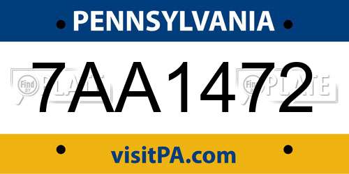 7AA1472 Pennsylvania License Plate