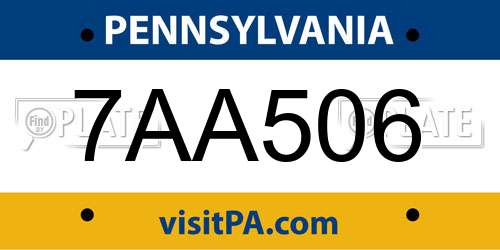 7AA506 Pennsylvania License Plate