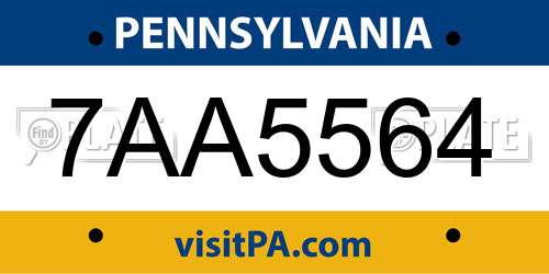 7AA5564 Pennsylvania License Plate