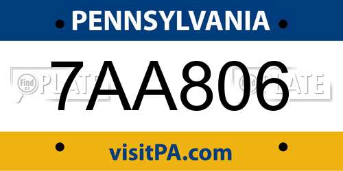 7AA806 Pennsylvania License Plate