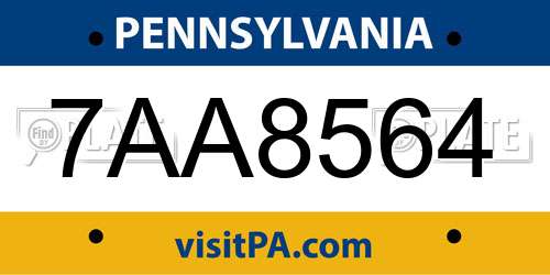 7AA8564 Pennsylvania License Plate