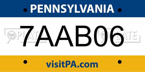 7AAB06 Pennsylvania License Plate
