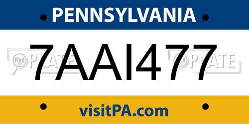 7AAI477 Pennsylvania License Plate