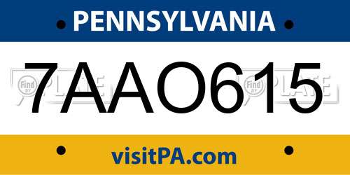 7AAO615 Pennsylvania License Plate