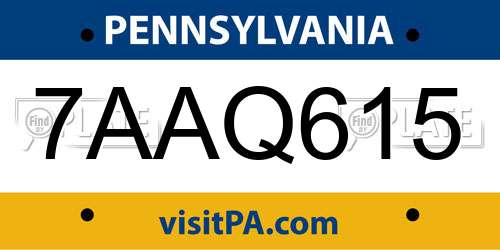 7AAQ615 Pennsylvania License Plate