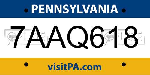 7AAQ618 Pennsylvania License Plate
