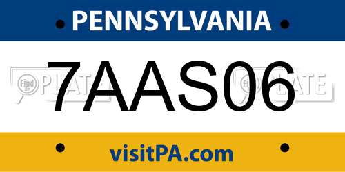 7AAS06 Pennsylvania License Plate