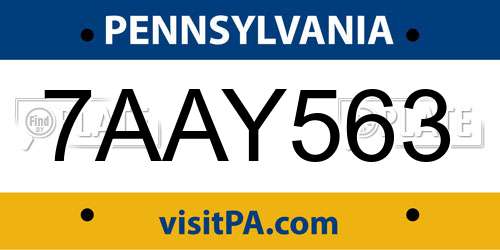 7AAY563 Pennsylvania License Plate