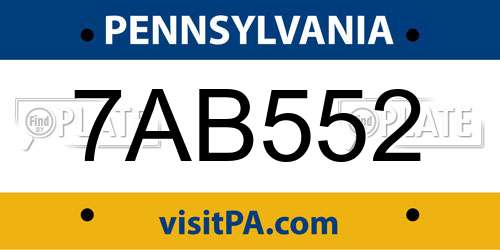 7AB552 Pennsylvania License Plate