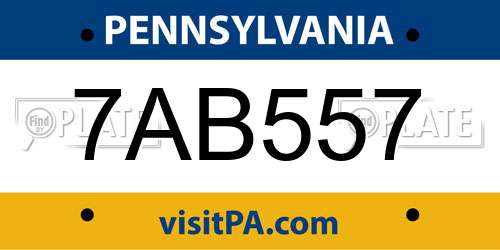 7AB557 Pennsylvania License Plate