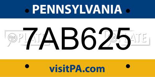 7AB625 Pennsylvania License Plate