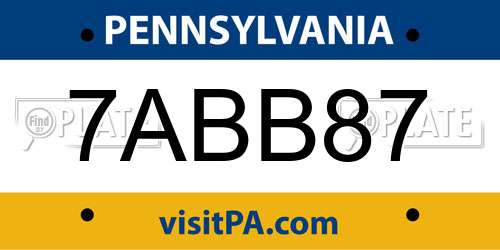 7ABB87 Pennsylvania License Plate