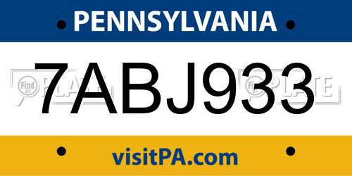7ABJ933 Pennsylvania License Plate