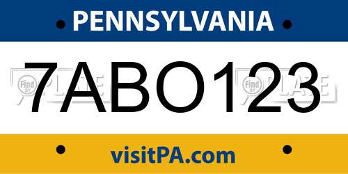 7ABO123 Pennsylvania License Plate