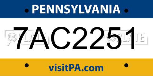 7AC2251 Pennsylvania License Plate