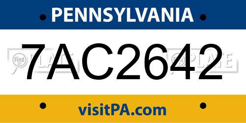 7AC2642 Pennsylvania License Plate