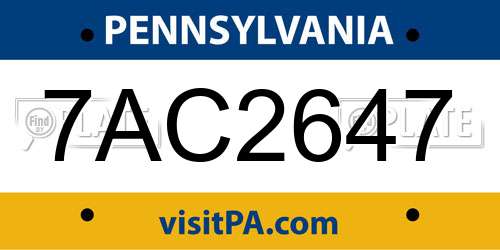 7AC2647 Pennsylvania License Plate