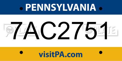 7AC2751 Pennsylvania License Plate