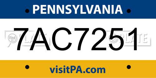 7AC7251 Pennsylvania License Plate