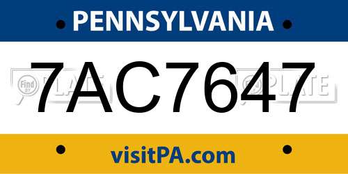 7AC7647 Pennsylvania License Plate