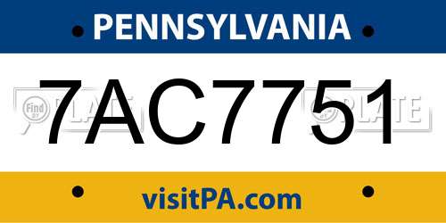 7AC7751 Pennsylvania License Plate