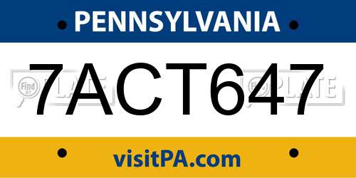 7ACT647 Pennsylvania License Plate