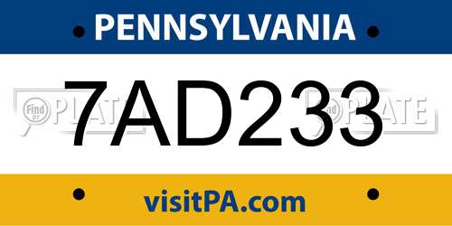 7AD233 Pennsylvania License Plate