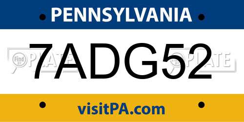 7ADG52 Pennsylvania License Plate