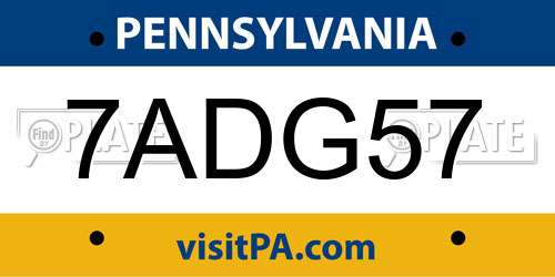 7ADG57 Pennsylvania License Plate