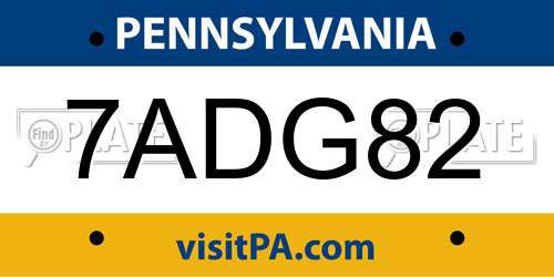7ADG82 Pennsylvania License Plate