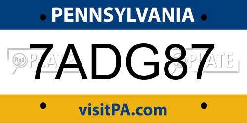 7ADG87 Pennsylvania License Plate